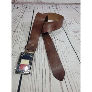 VTG Belt with Patriotic Red White Blue Flag Buckle Rawhide leather Men's Size 36